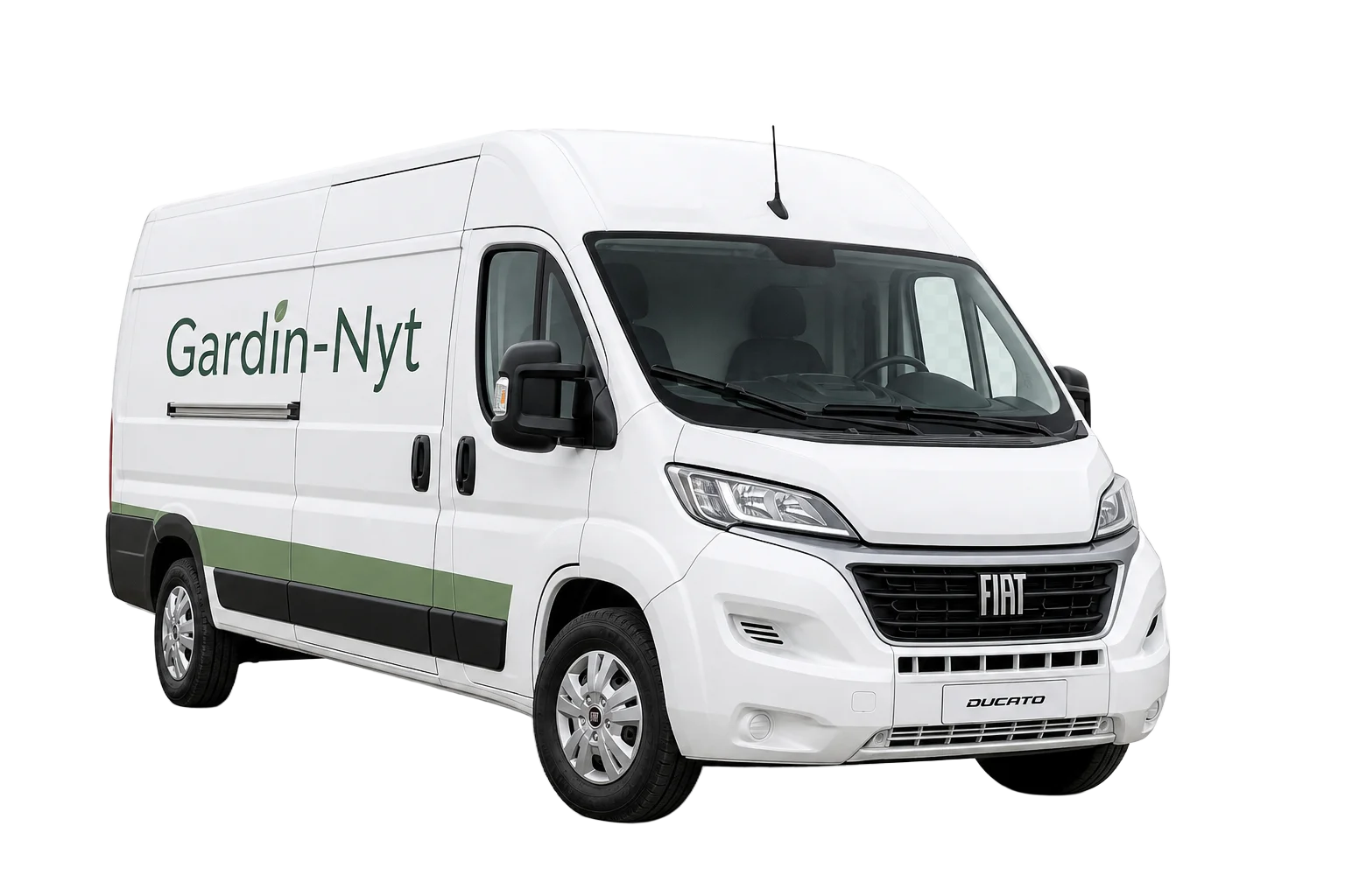 Gardinbussen – Gardin-Nyts hvide varevogn med logo